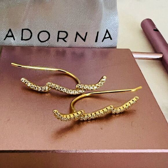 ADORNIA Swarovski Crystal Climber Earrings,‎ Diamonds, Gold, NWT - Picture 3 of 11